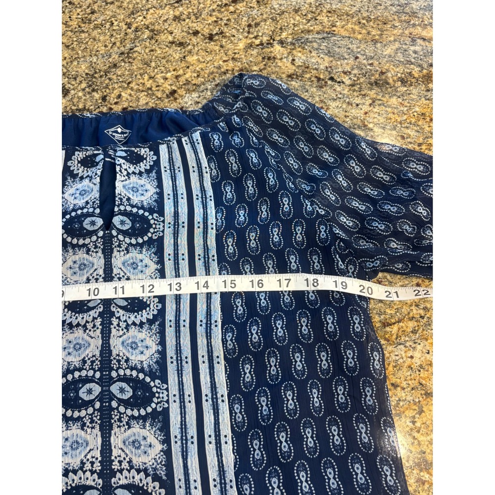 St Johns Bay Women Blue White Paisley Print Peasant Tunic Top Size L - Picture 4 of 8